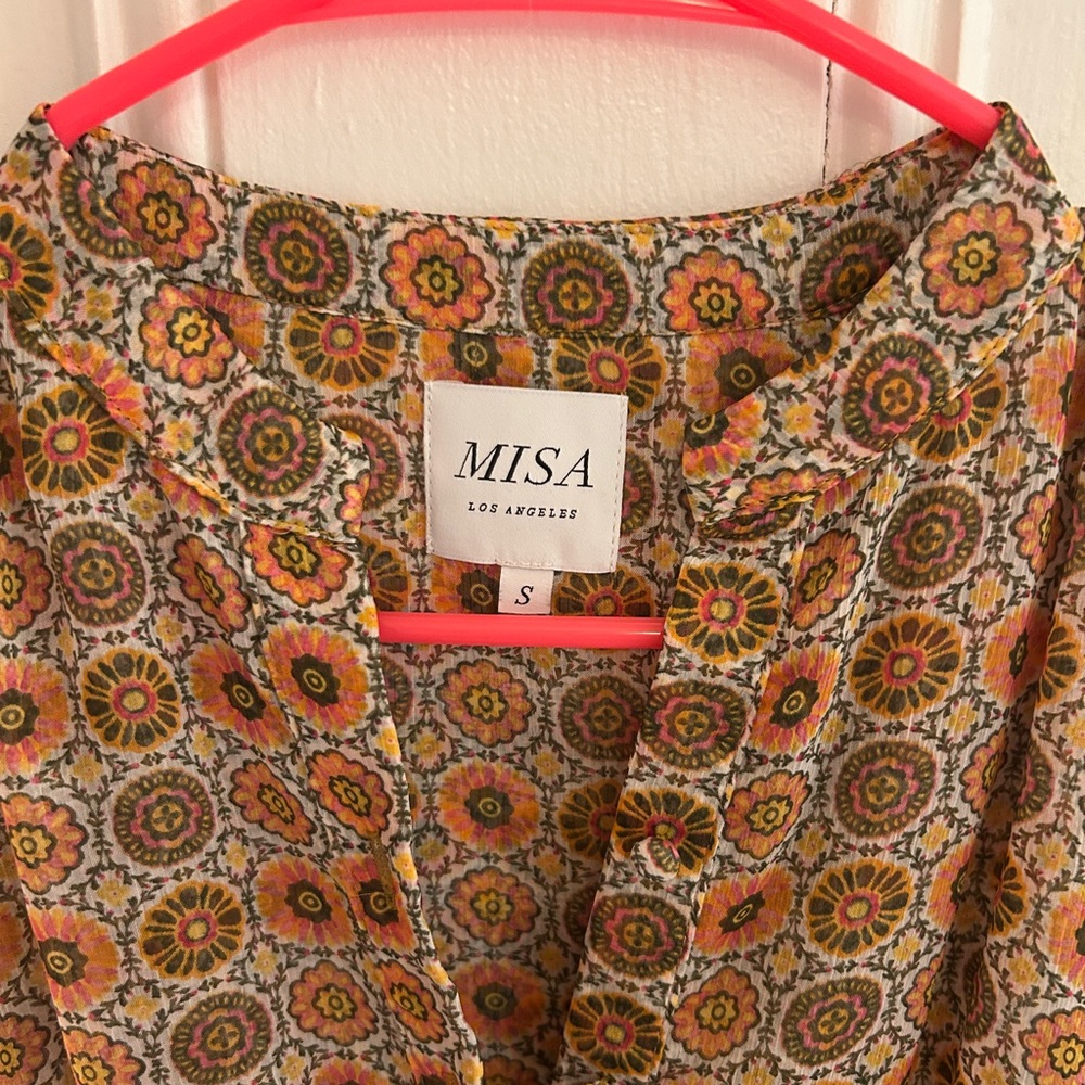 Misa Los Angeles Floral Print Blouse in Pink, Yellow, Olive